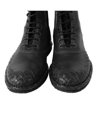 Bottega Veneta Men's Dark Gray Leather Side Zipper Boots