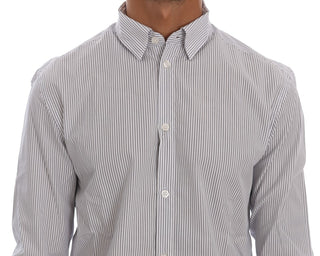 Elegant White & Blue Striped Casual Shirt