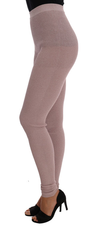 Elegant Pink Mid-waist Stretch Pants