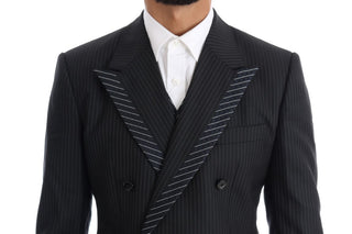 Elegant Gray Striped Wool Silk Men's 3-piece Suit