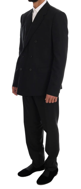 Elegant Black Wool Three-piece Suit