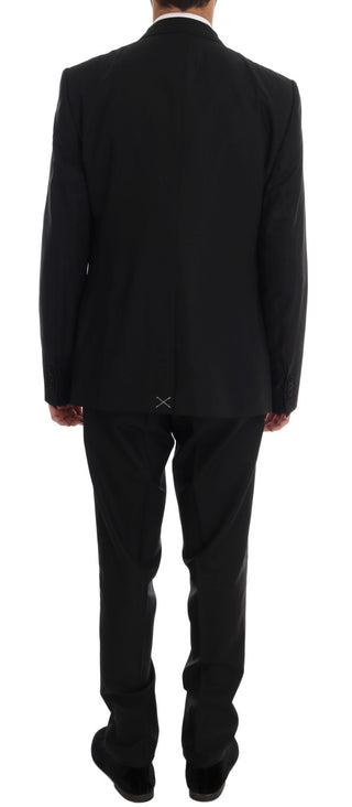 Elegant Black Wool Three-piece Suit