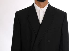 Elegant Black Wool Three-piece Suit