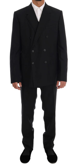 Elegant Black Wool Three-piece Suit