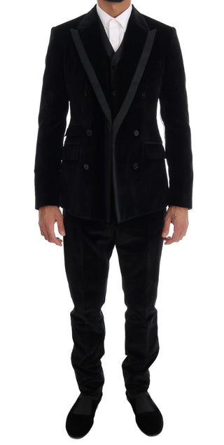 Elegant Black Slim Fit Three-piece Suit