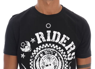 Chic Black Crewneck Tee With 'riders' Motif