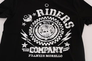 Chic Black Crewneck Tee With 'riders' Motif