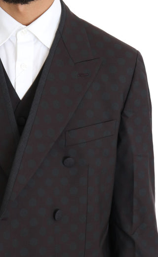 Elegant Bordeaux Polka Dot Wool Suit