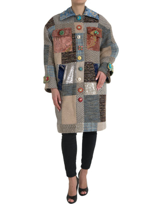 Multicolor Patchwork Trench Coat Jacket