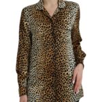 Elegant Brown Animal Print Silk Blouse