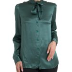 Elegant Dark Green Silk Blouse Top