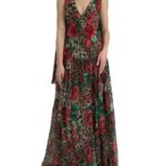 Multicolor Silk Maxi Evening Dress