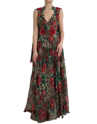 Multicolor Silk Maxi Evening Dress