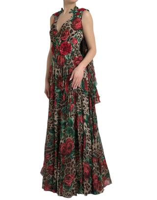 Multicolor Silk Maxi Evening Dress