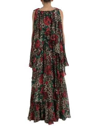 Multicolor Silk Maxi Evening Dress