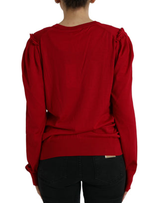 Elegant Red V-neck Wool Cardigan