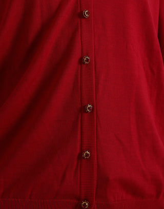 Elegant Red V-neck Wool Cardigan