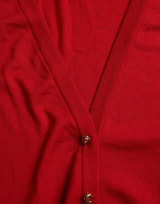 Elegant Red V-neck Wool Cardigan