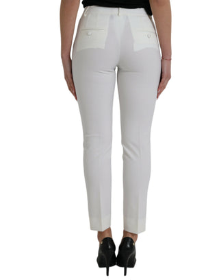 Elegant White Mid-waist Tapered Pants