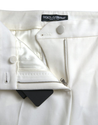 Elegant White Mid-waist Tapered Pants