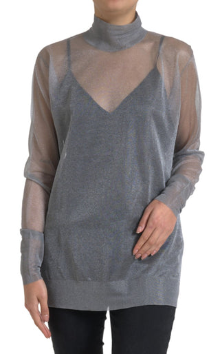 Elegant Gray Long Sleeve Mesh Top