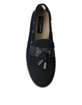 Elegant Navy Blue Fabric Loafers