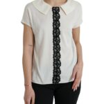 Elegant Off-white Lace-trim Silk Blouse