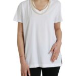 Elegant White Cotton Tee With Necklace Detail