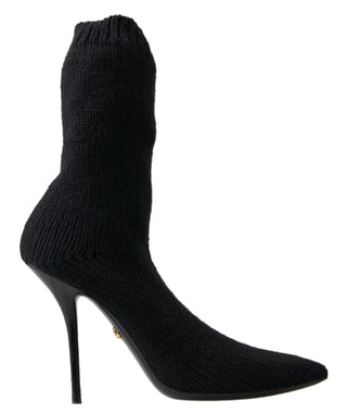 Elegant Black Viscose Mid-calf Boots