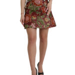 Maroon Floral Jacquard Mini Skirt