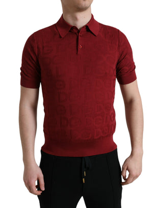 Maroon Collared Short Sleeve Silk T-shirt