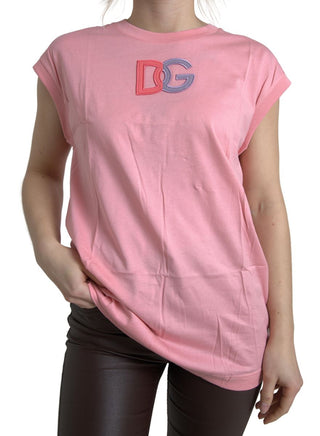 Elegant Pink Cotton Crew Neck Tank Top