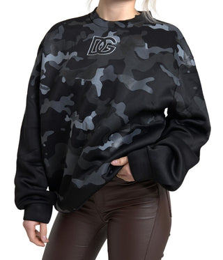 Elegant Black Camouflage Pullover Sweater