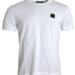 White Logo Patch Cotton Crew Neck T-shirt