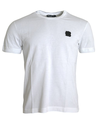 White Logo Patch Cotton Crew Neck T-shirt