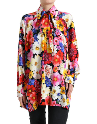 Floral Silk Blouse With Front Tie Fastening