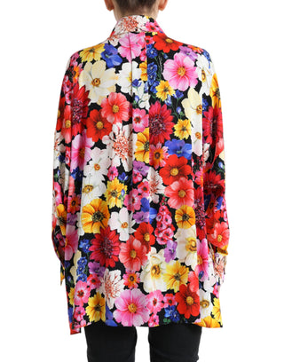 Floral Silk Blouse With Front Tie Fastening