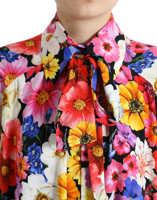 Floral Silk Blouse With Front Tie Fastening