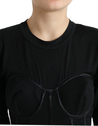 Black Satin Bustier Corset Jersey T-shirt Top