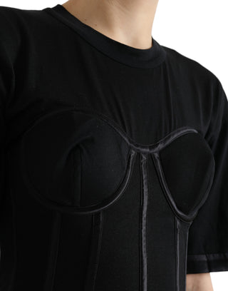 Black Satin Bustier Corset Jersey T-shirt Top