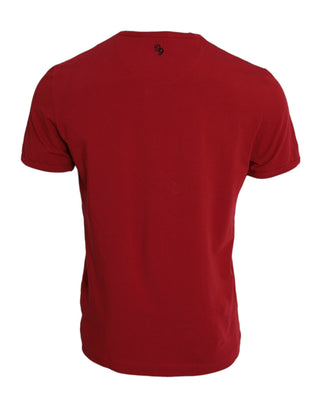 Red Logo Embroidery Cotton Crew Neck T-shirt