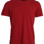 Red Logo Embroidery Cotton Crew Neck T-shirt