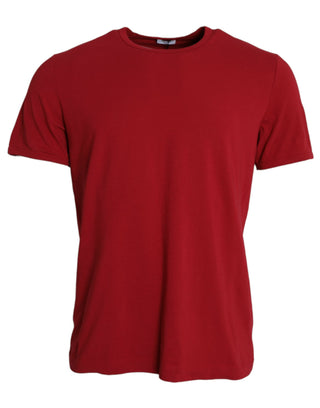 Red Logo Embroidery Cotton Crew Neck T-shirt