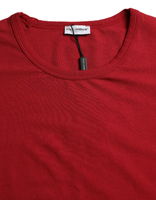 Red Logo Embroidery Cotton Crew Neck T-shirt