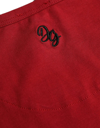 Red Logo Embroidery Cotton Crew Neck T-shirt