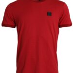 Red Logo Patch Cotton Crew Neck T-shirt