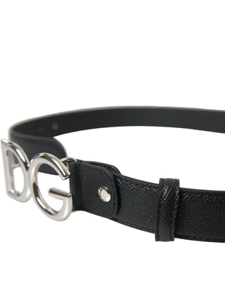 Black Leather Silver DG Logo Buckle Belt