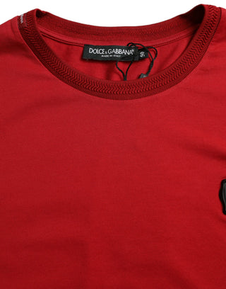 Red Logo Patch Cotton Crew Neck T-shirt