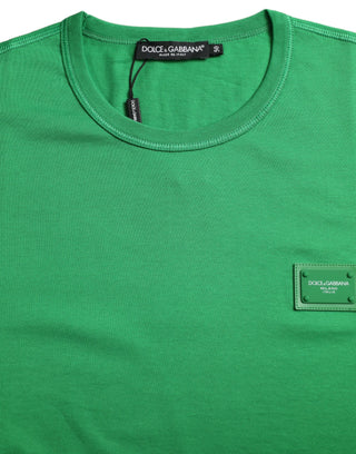 Green Logo Patch Cotton Crew Neck T-shirt