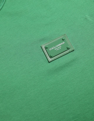 Green Logo Patch Cotton Crew Neck T-shirt